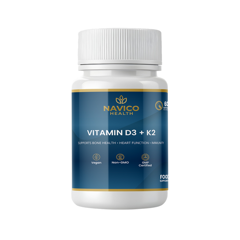 Navico Health Vitamin D3 + K2 supplement bottle on a white background