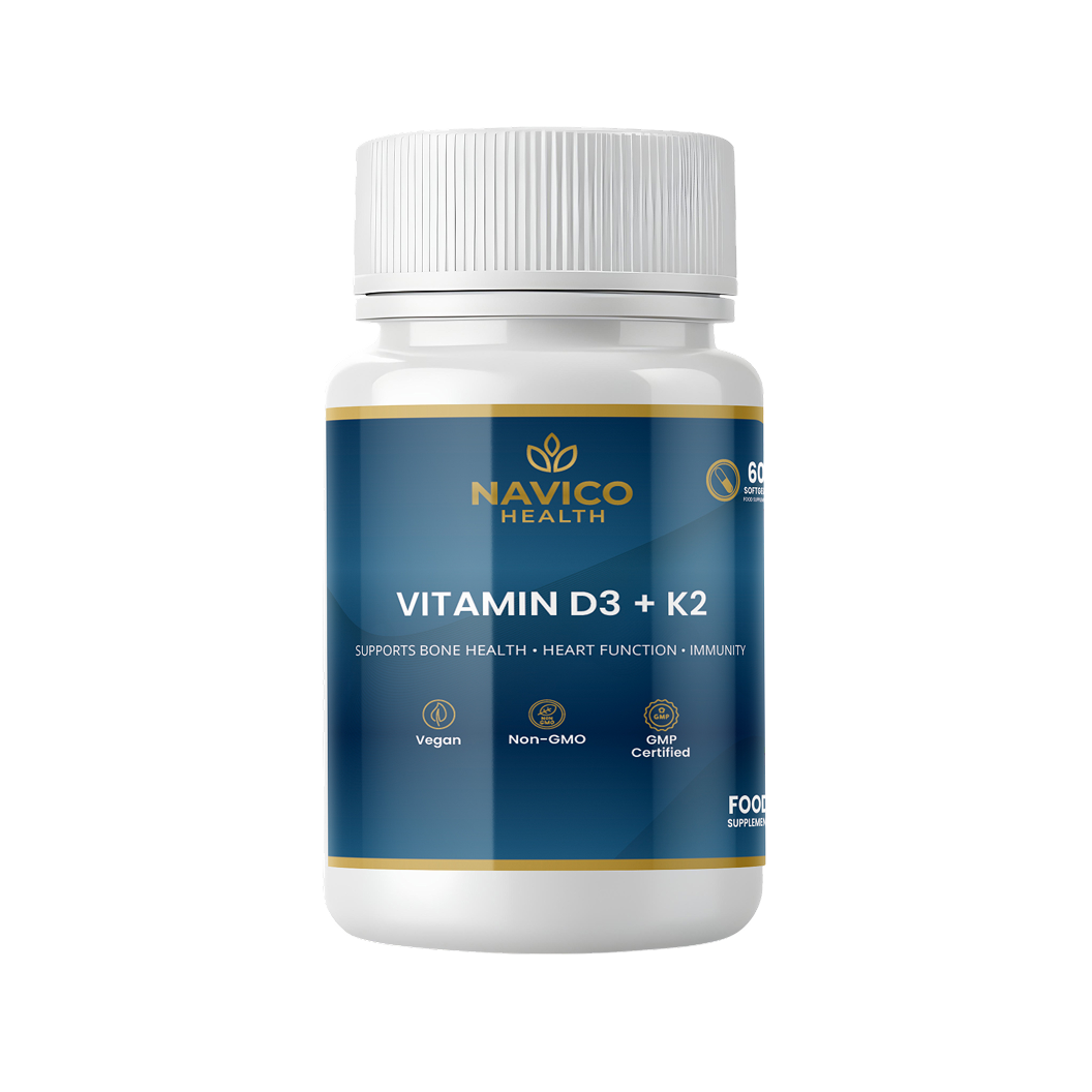 Navico Health Vitamin D3 + K2 supplement bottle on a white background