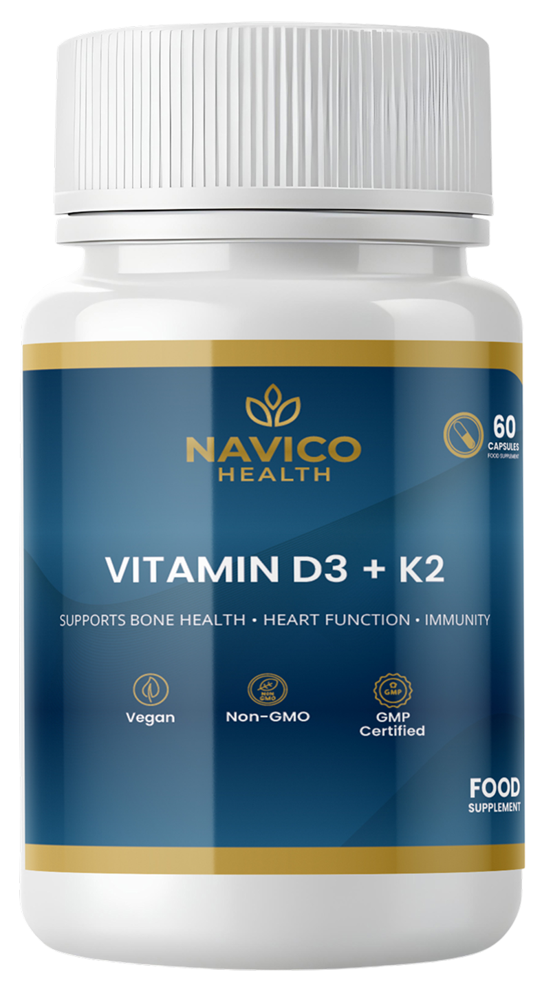 Navico Health Vitamin D3 + K2 supplement bottle on a white background