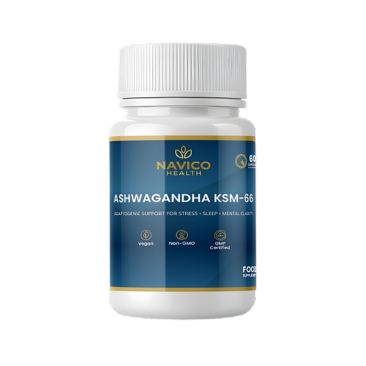 Navico Health Ashwagandha KSM-66 supplement bottle on a white background
