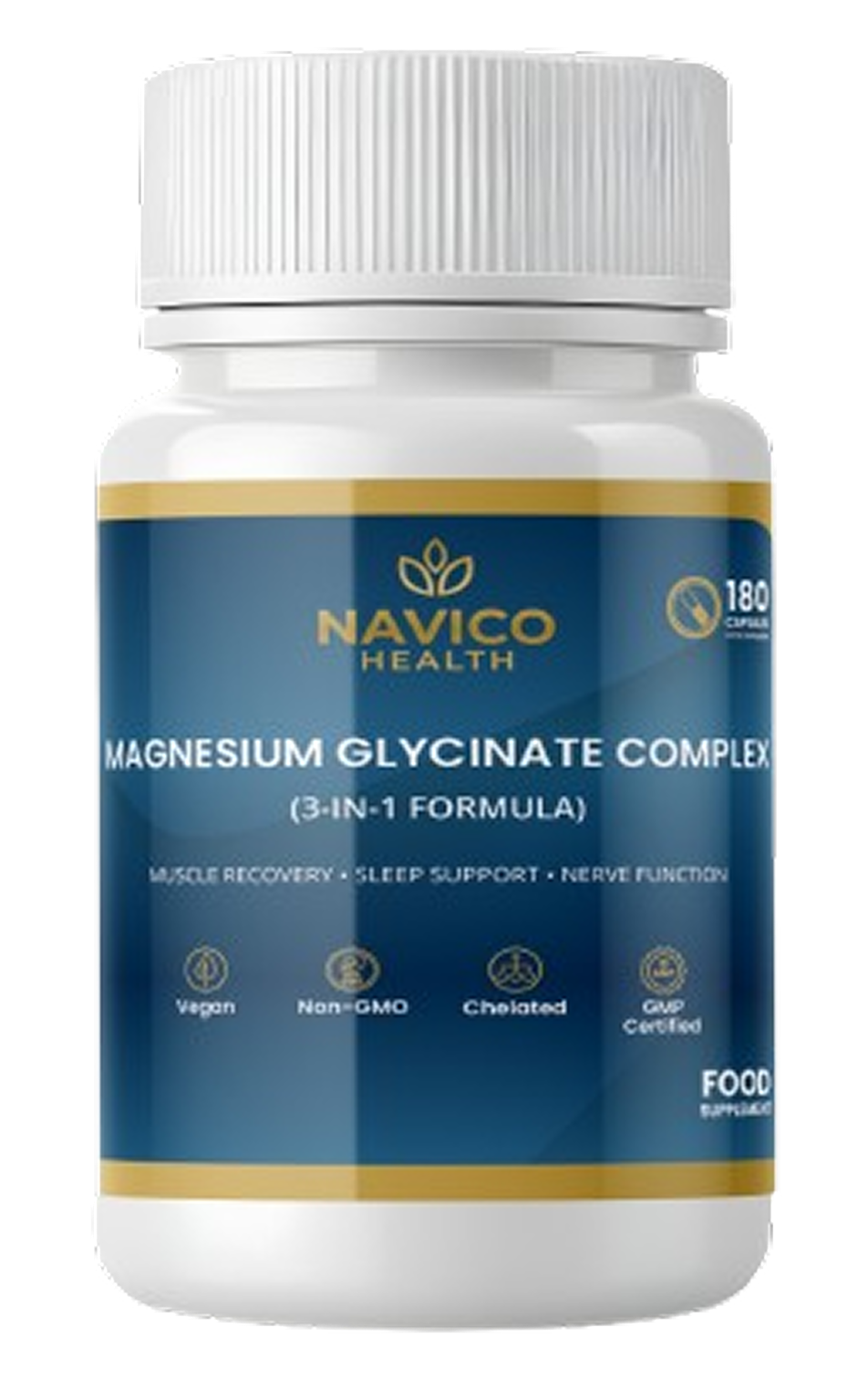 Navico Health Magnesium Glycinate Complex supplement bottle on a white background