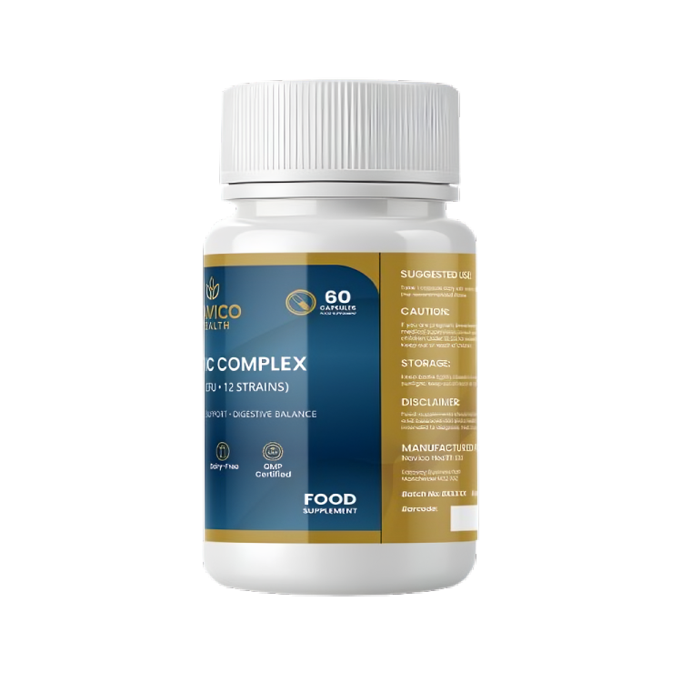 Supplement bottle labeled 'Probiotic Complex' on a white background