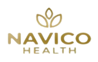 Navico Health logo with gold text and leaf design on a white background
