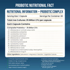 Probiotic nutritional information label on a blue background
