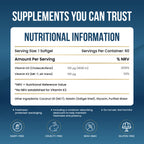 Nutritional information label for supplements on a blue background with text 'Supplements You Can Trust'.